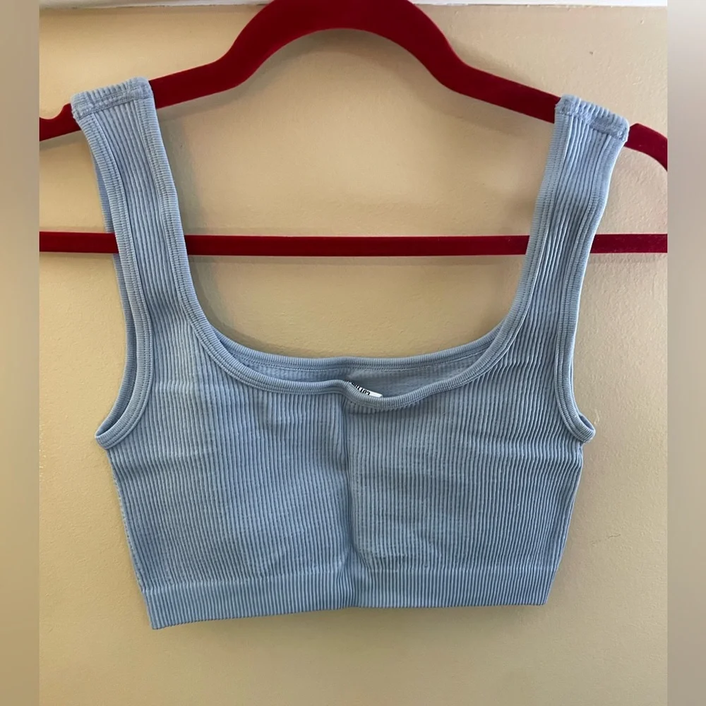 Light Blue Ribbed Crop Top - Picture 2 of 3